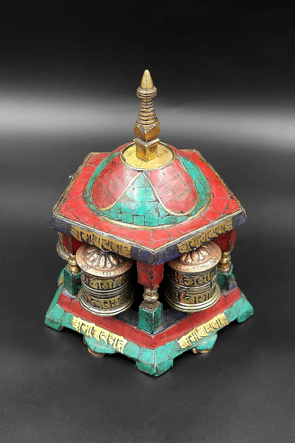 Stupa Prayer Wheel, Tibetan Buddhist stupa set with stones, table prayer wheel - Vajracrafts