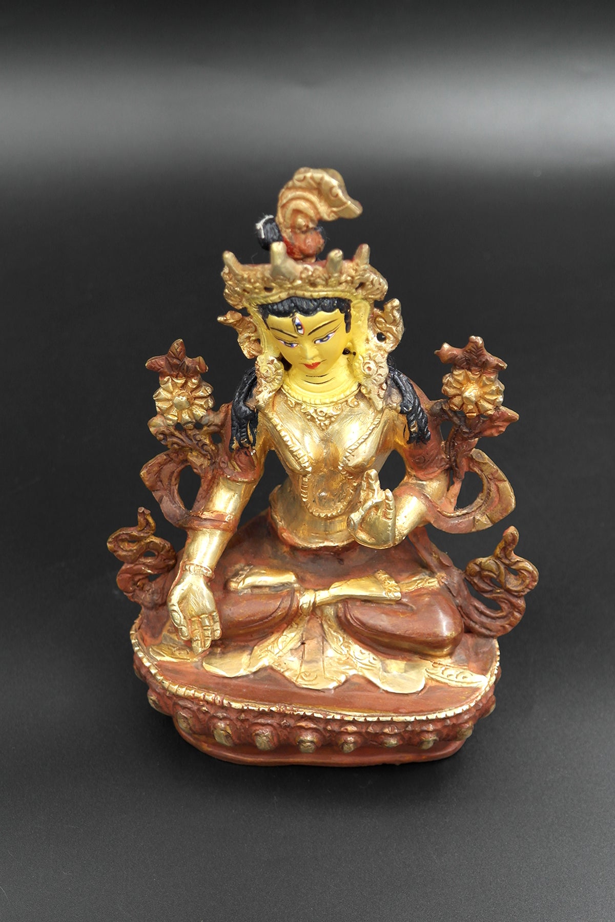 Partially Gold Plated White Tara Statue, 6"