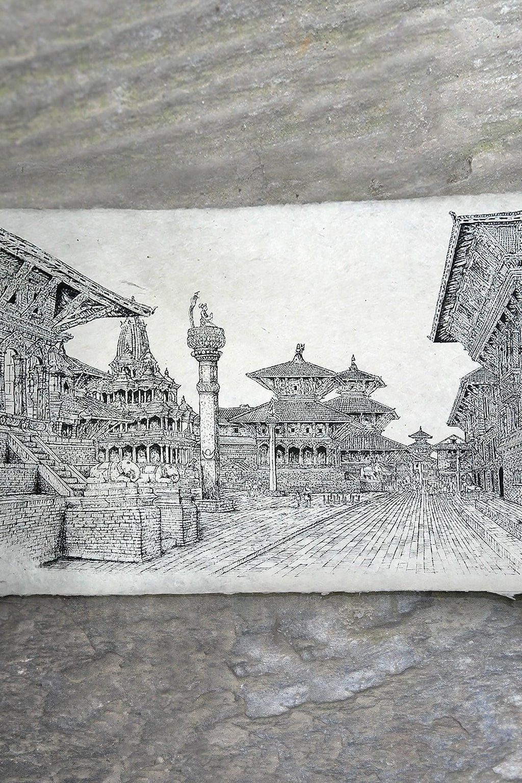 All Handmade Lokta Paper Poster of Patan Durbar Square - Vajracrafts