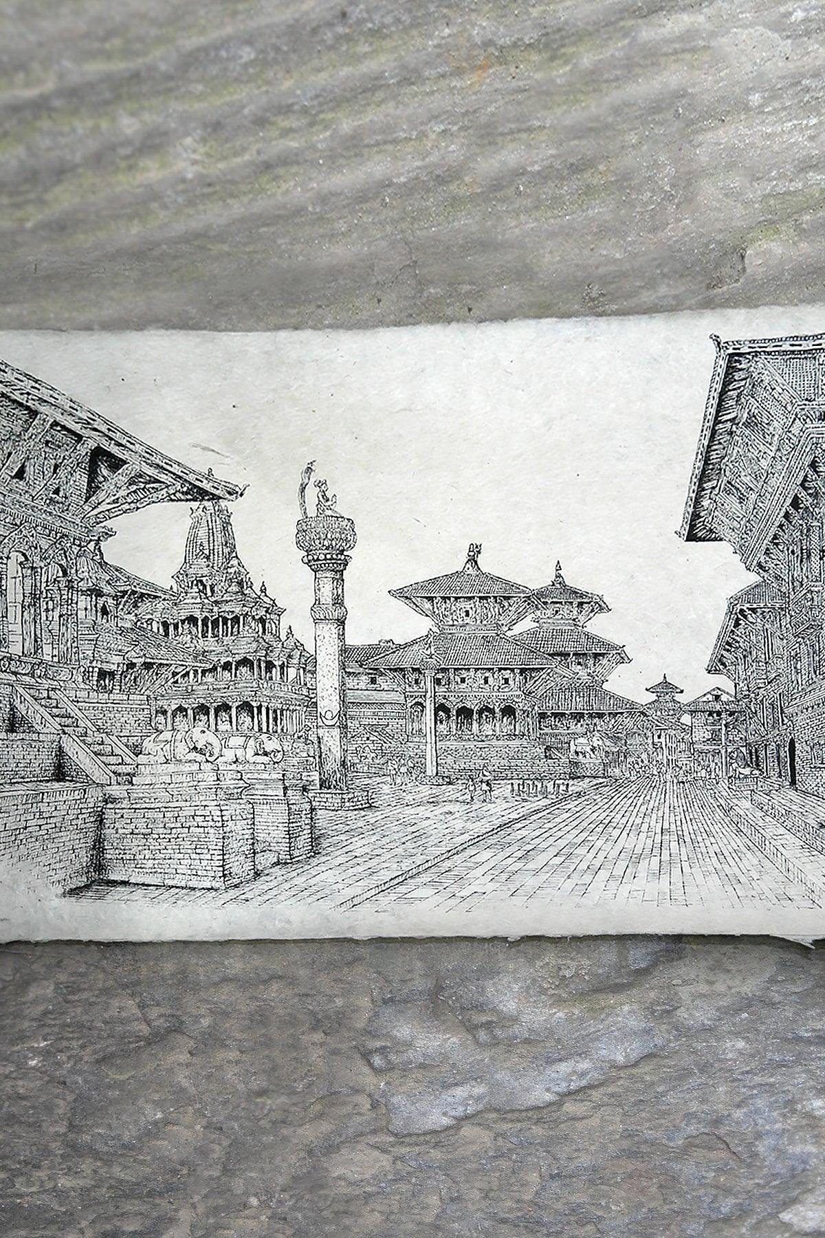 All Handmade Lokta Paper Poster of Patan Durbar Square - Vajracrafts