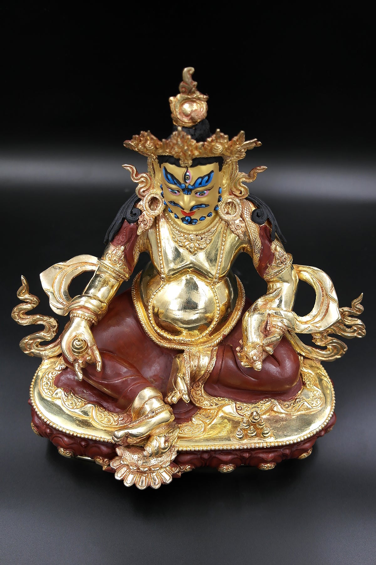 Partly Gold Plated Zambala Statue, Handmade Kuber Statue in Nepal, 10" | Vajracrafts