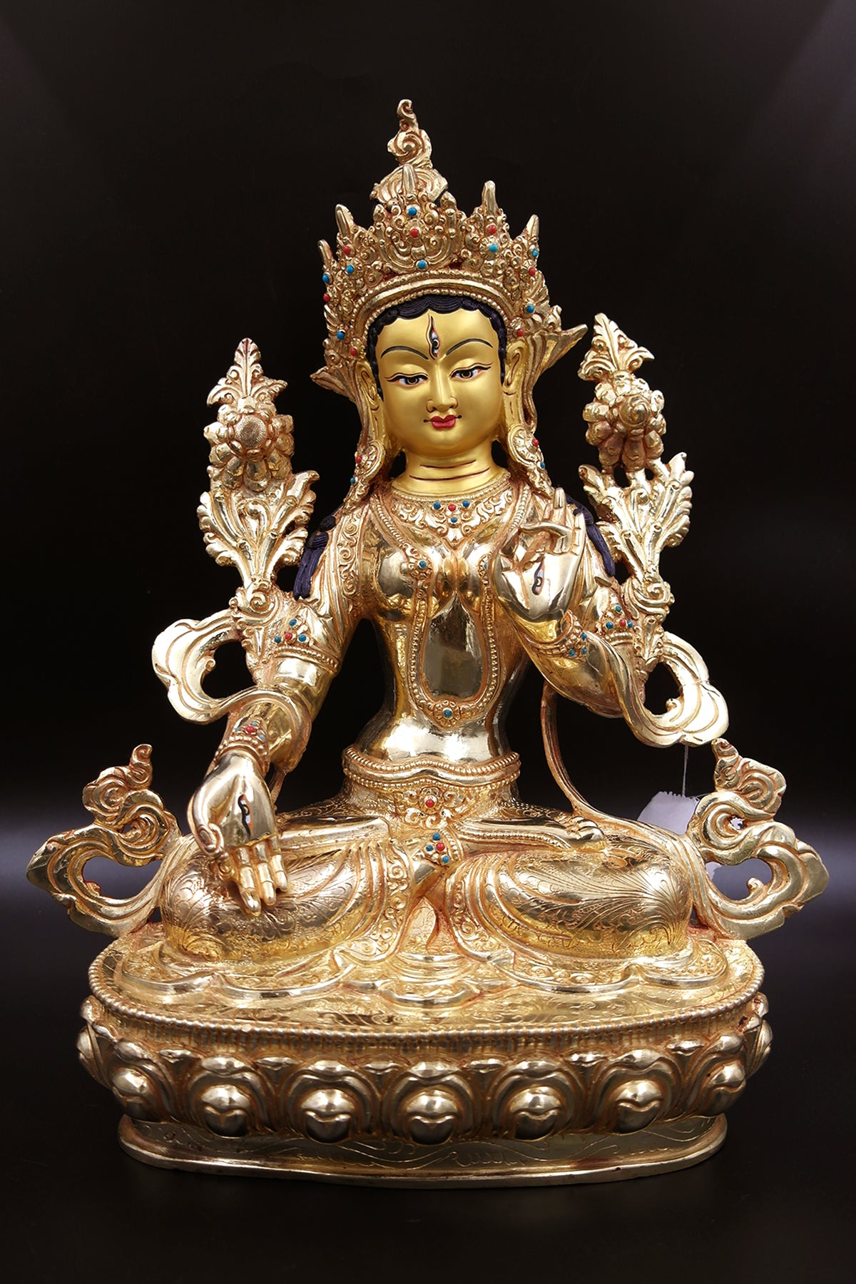Gold Plated White Tara Statue 13"