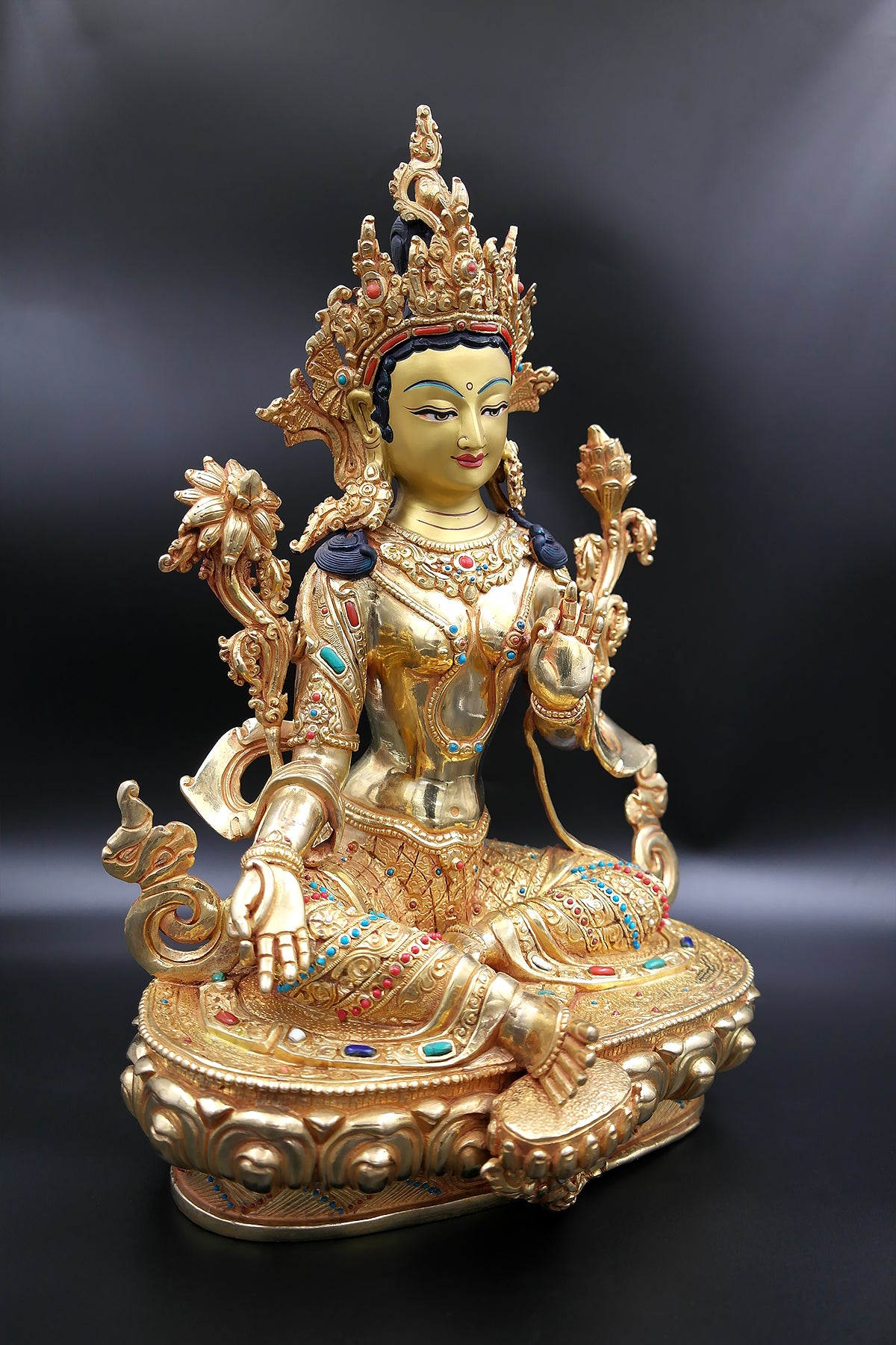 Jeweled Green Tara Statue, 13"