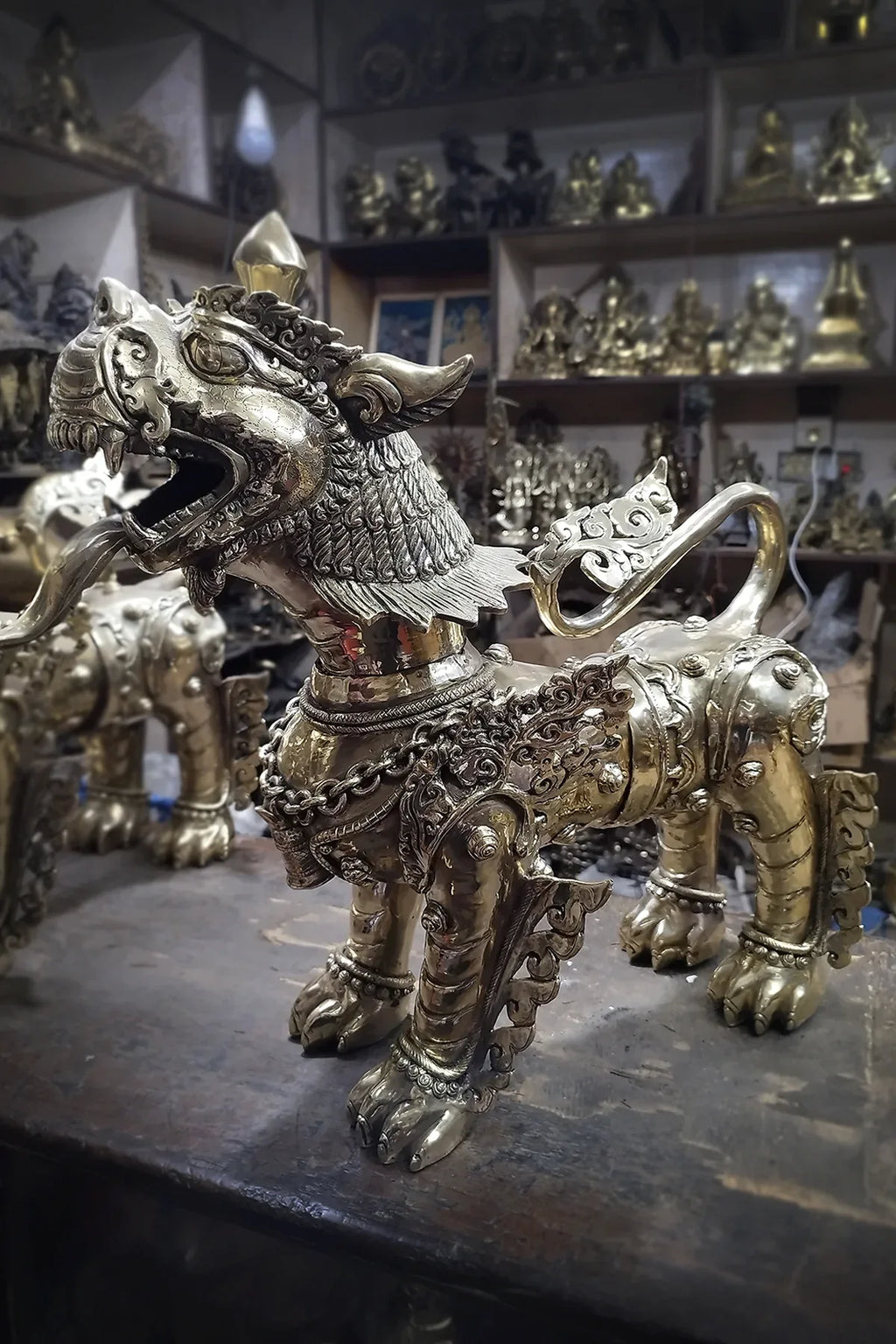 Brass Lion Statue Set, Big Lion Figurine - Vajracrafts