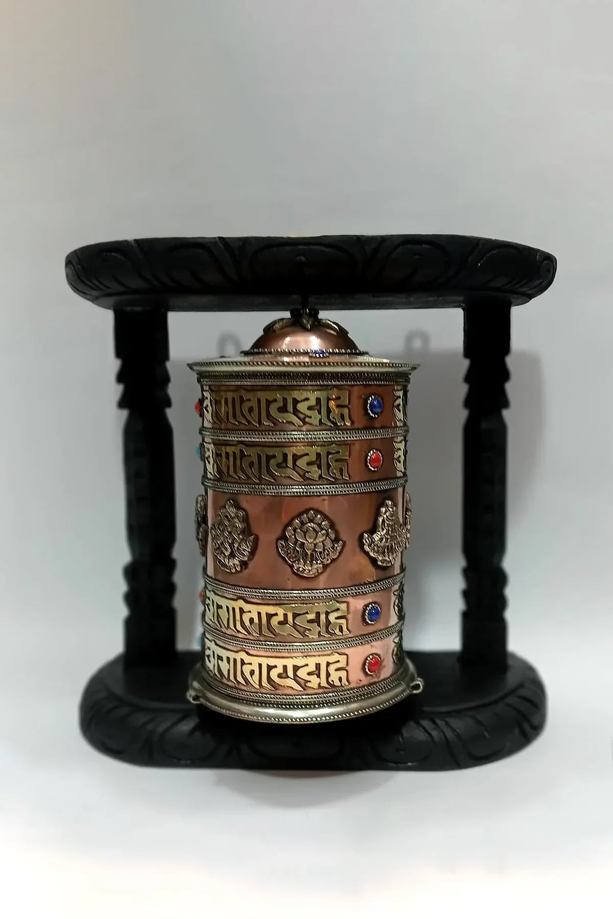 Tibetan Buddhist Ashtamangala Prayer Wheel from Nepal - Vajracrafts