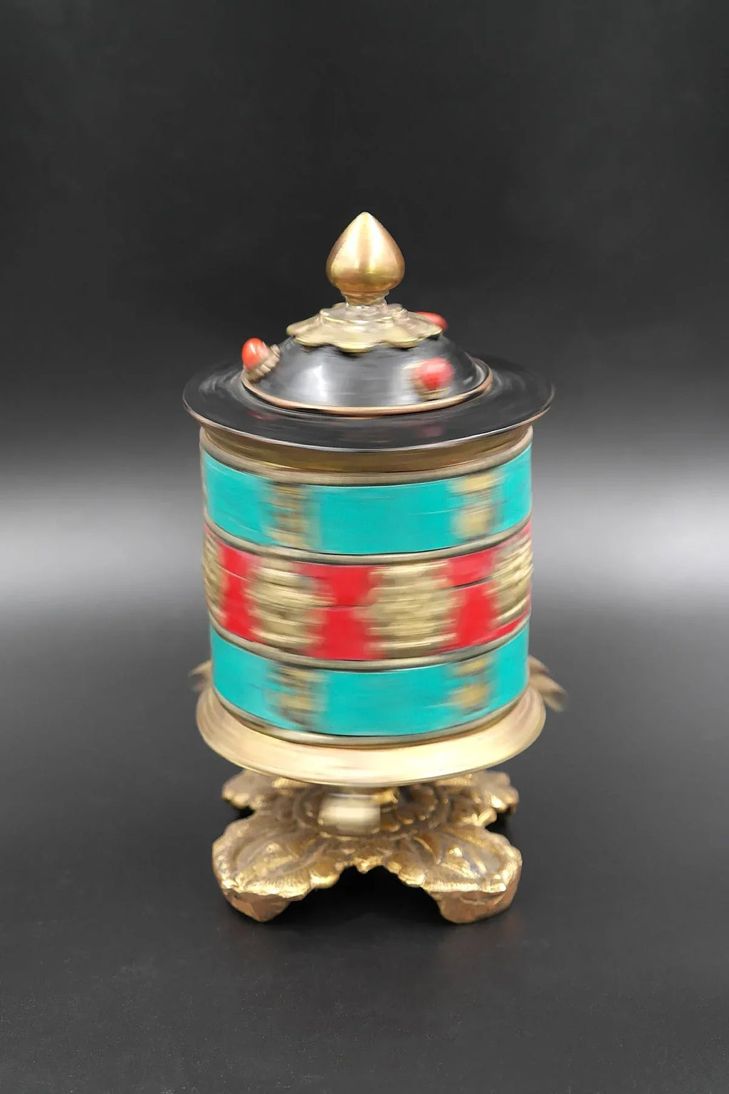 Two Lines Mantra and zemstones inlaid table top Prayer Wheels - Vajracrafts