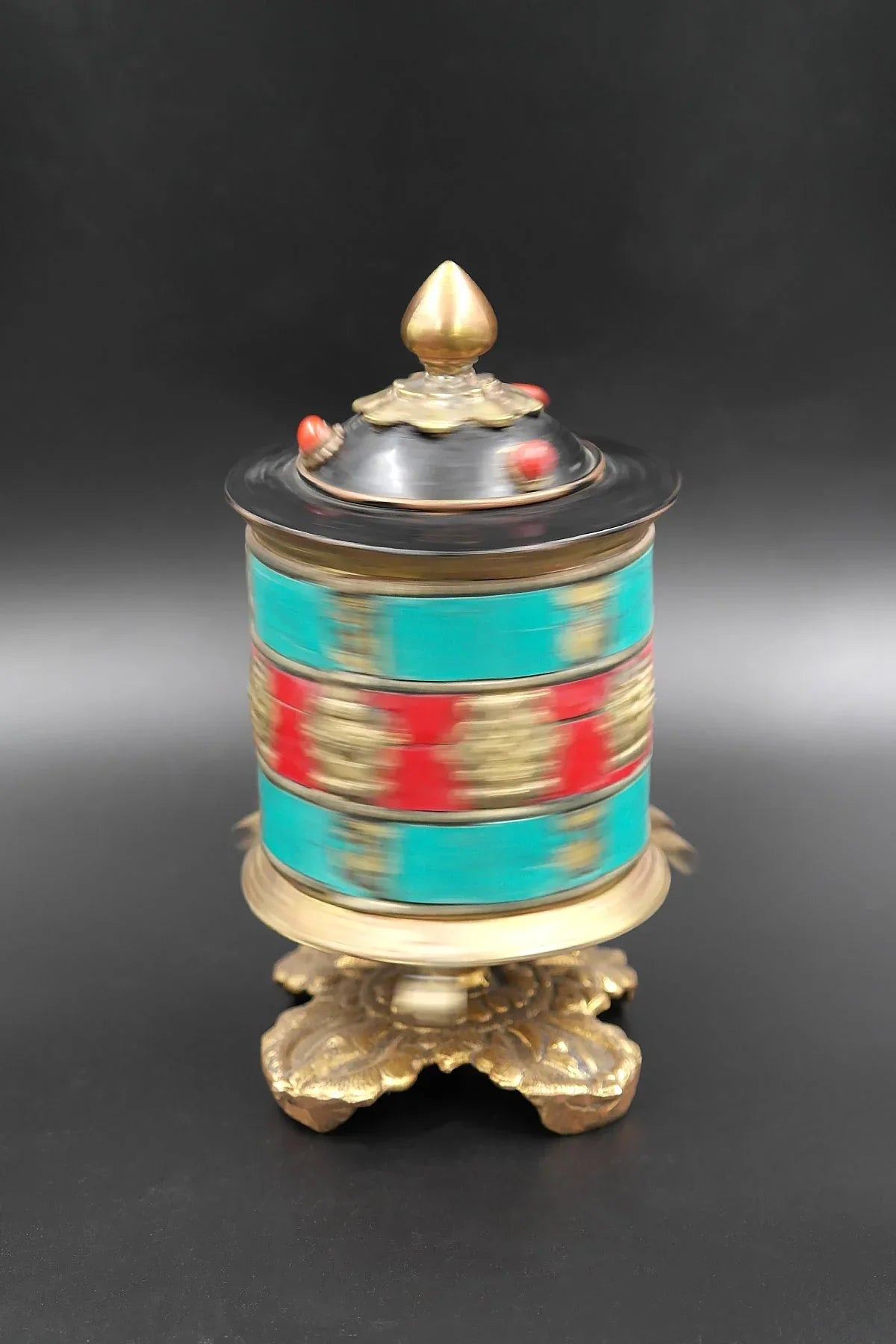 Two Lines Mantra and zemstones inlaid table top Prayer Wheels - Vajracrafts
