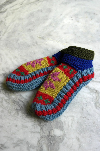 Multi colors Hand knitted woolen indoor socks - Vajracrafts