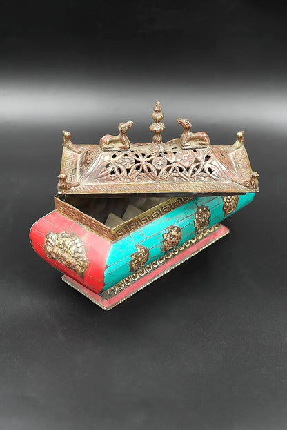 Temple Shaped Tibetan Buddhist Artistic Incense Burner with Round shape stone inlays - Vajracrafts