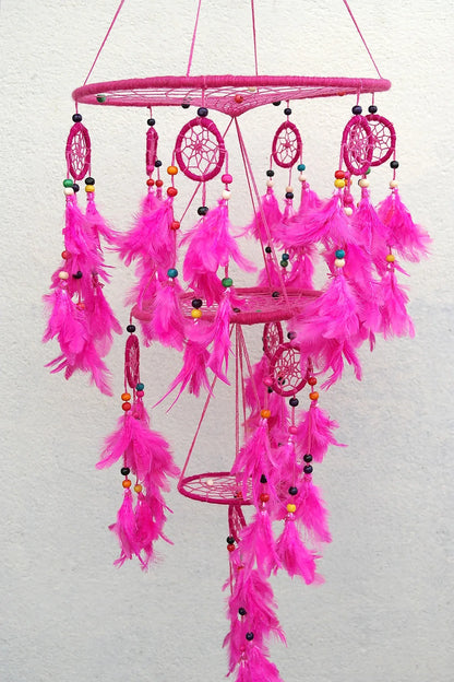 Pink Large Handmade Dream Catcher Feather Hanging - Vajracrafts