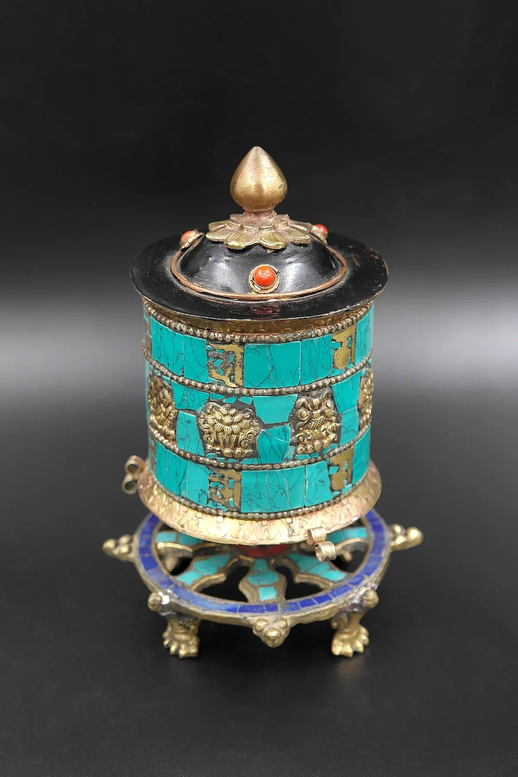 Turquoise inlaid Table Prayer Wheel with Mantra inside - Vajracrafts