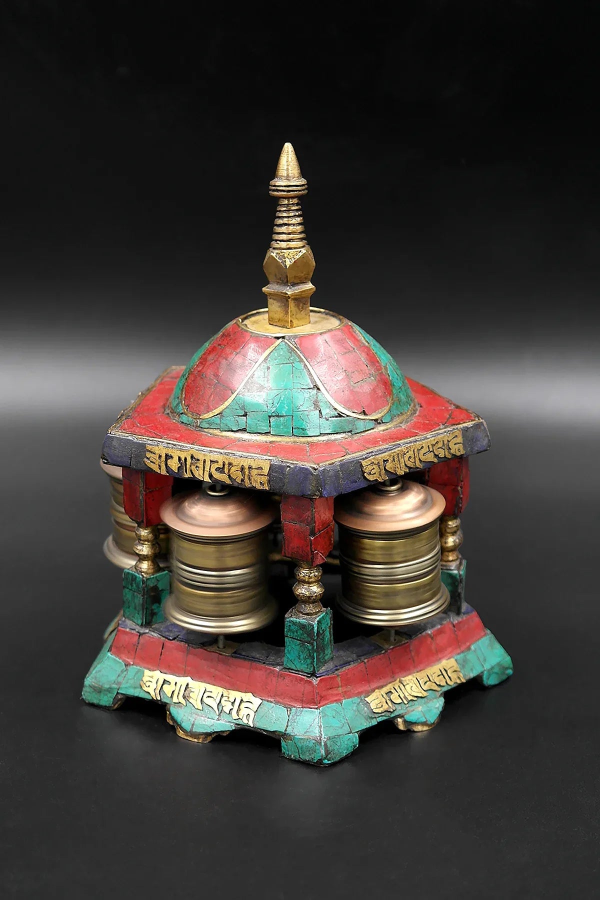 Stupa Prayer Wheel, Tibetan Buddhist stupa set with stones, table prayer wheel - Vajracrafts