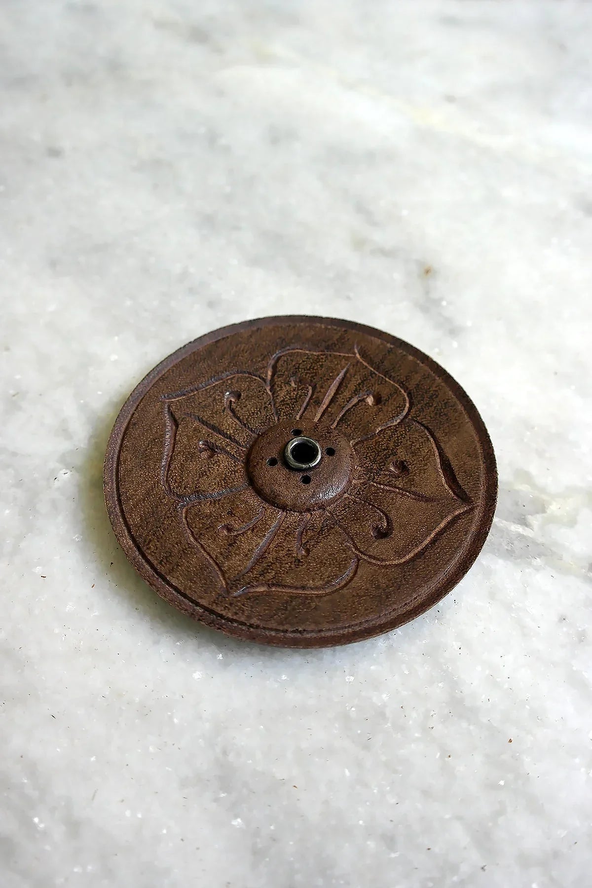 Flower Design Wooden Tibetan Incense Burner, Hand Carved Incense Holder - Vajracrafts