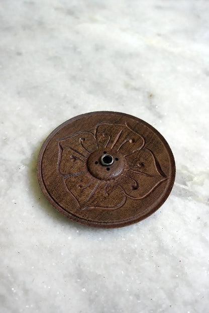 Flower Design Wooden Tibetan Incense Burner, Hand Carved Incense Holder - Vajracrafts