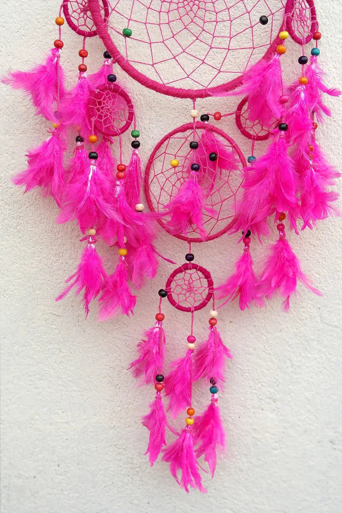 Pink Dream Catcher wall hanging home decoration unique handmade gift - Vajracrafts