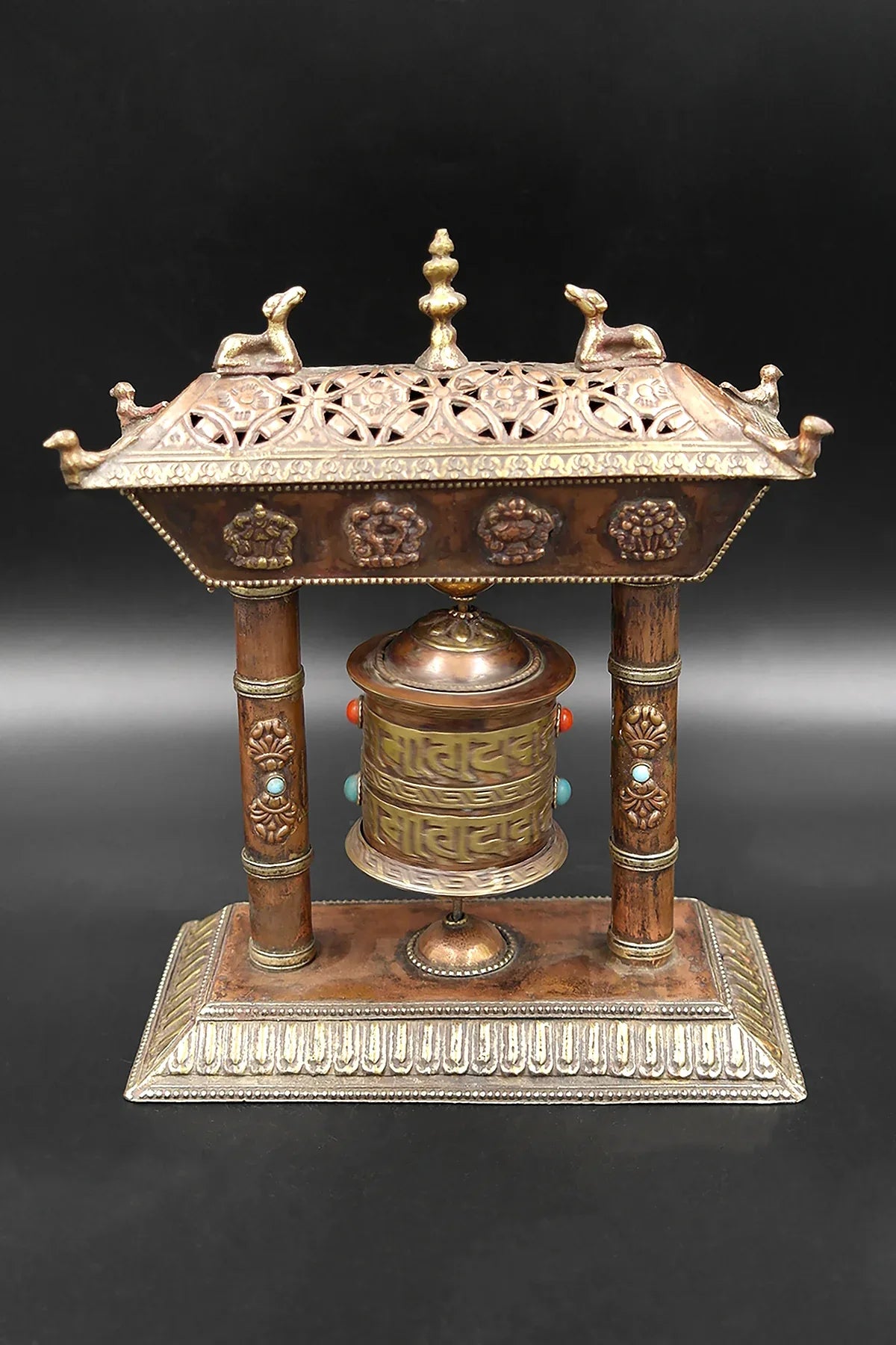 Potala Gate Design Prayer wheel with Incense Burner at top - Vajracrafts