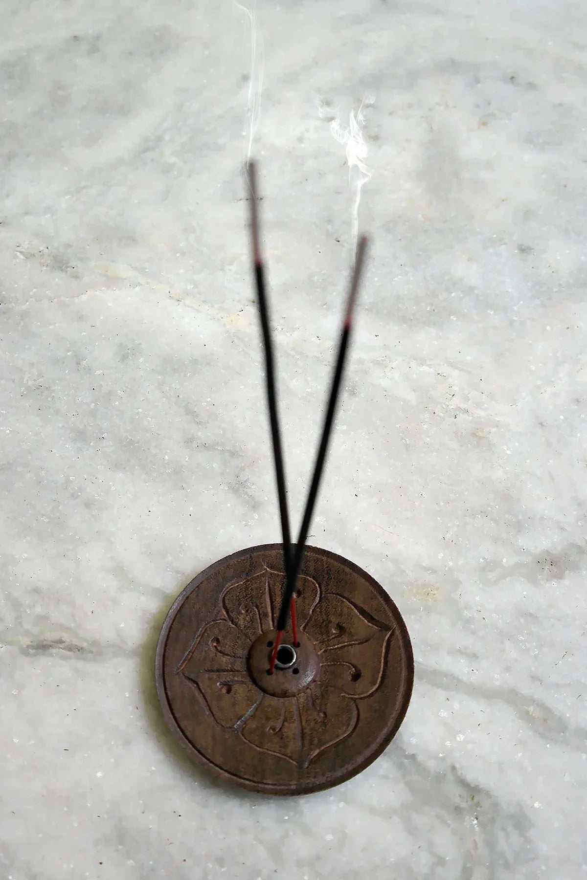 Flower Design Wooden Tibetan Incense Burner, Hand Carved Incense Holder - Vajracrafts