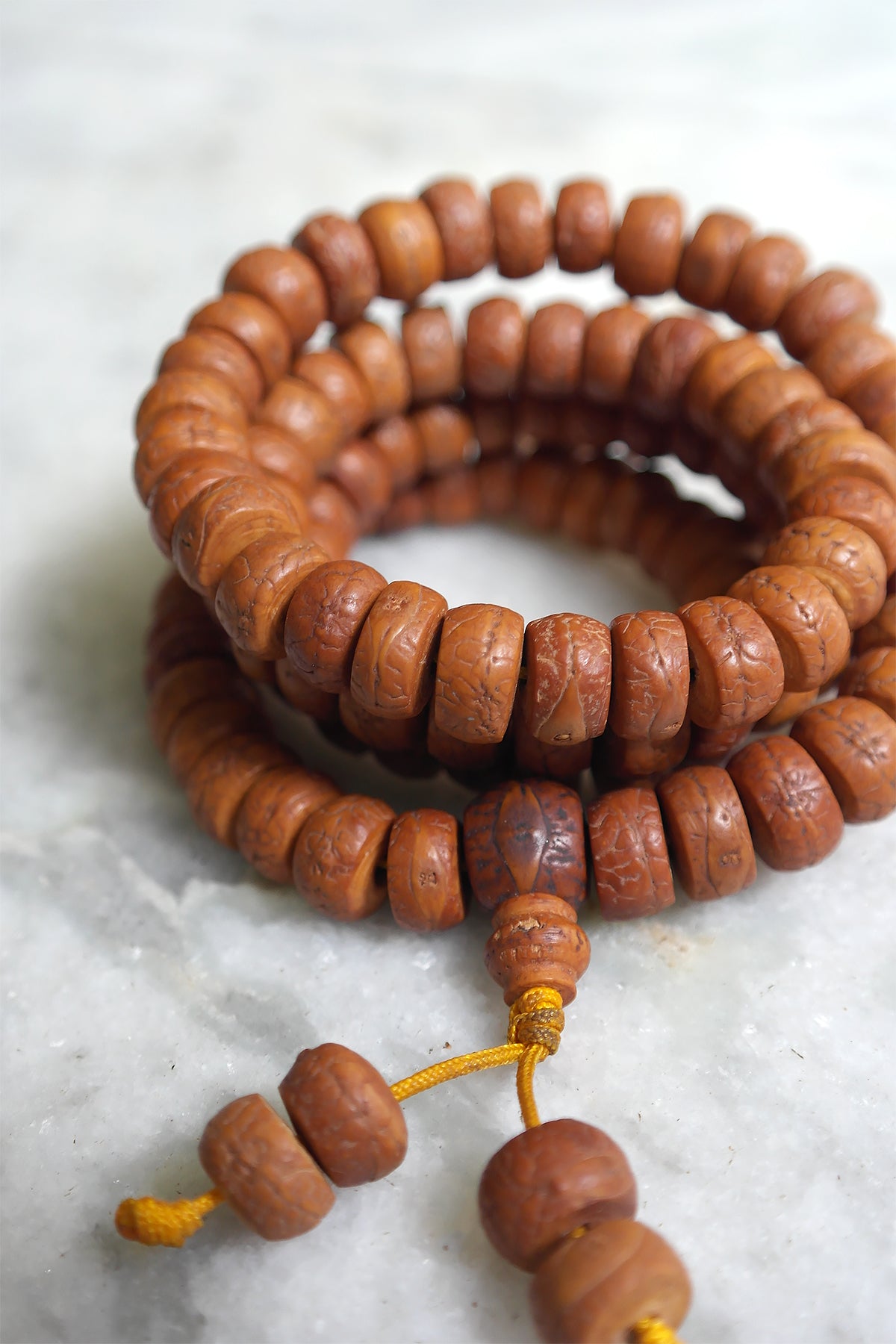 Phoenix Eye Flat Bodhi Seed Mala Necklace: 108 Prayer Beads Mala