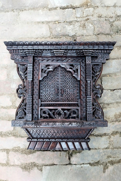 Traditional Newari Handcrafted Wooden Kumari Window - Vajracrafts