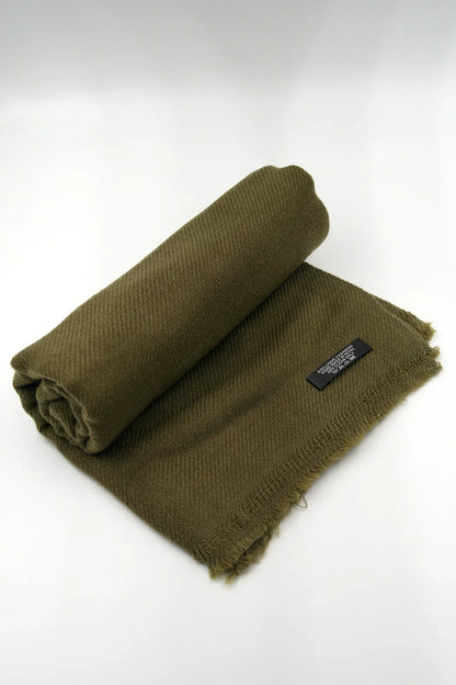 Olive Green color Pure Pashmina Shawl - Vajracrafts