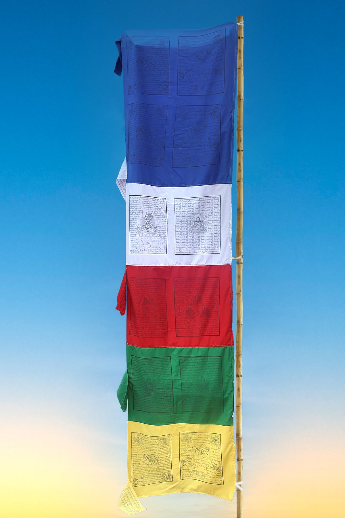 Vertical Prayer Flags - Multi colors and Tibetan Deities printed