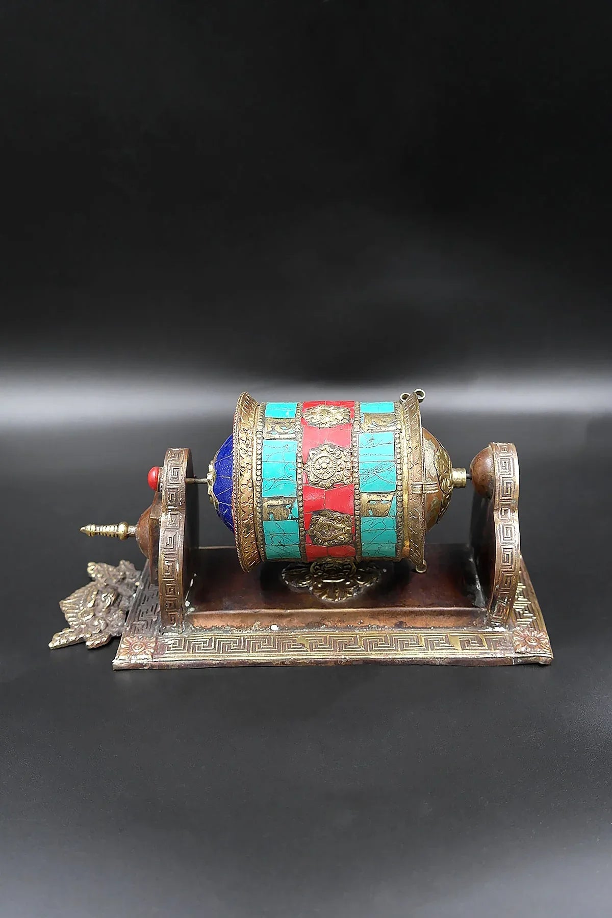 Eight Auspicious symbols and Gemstone inlaid Wall mounted Prayer wheel - Vajracrafts