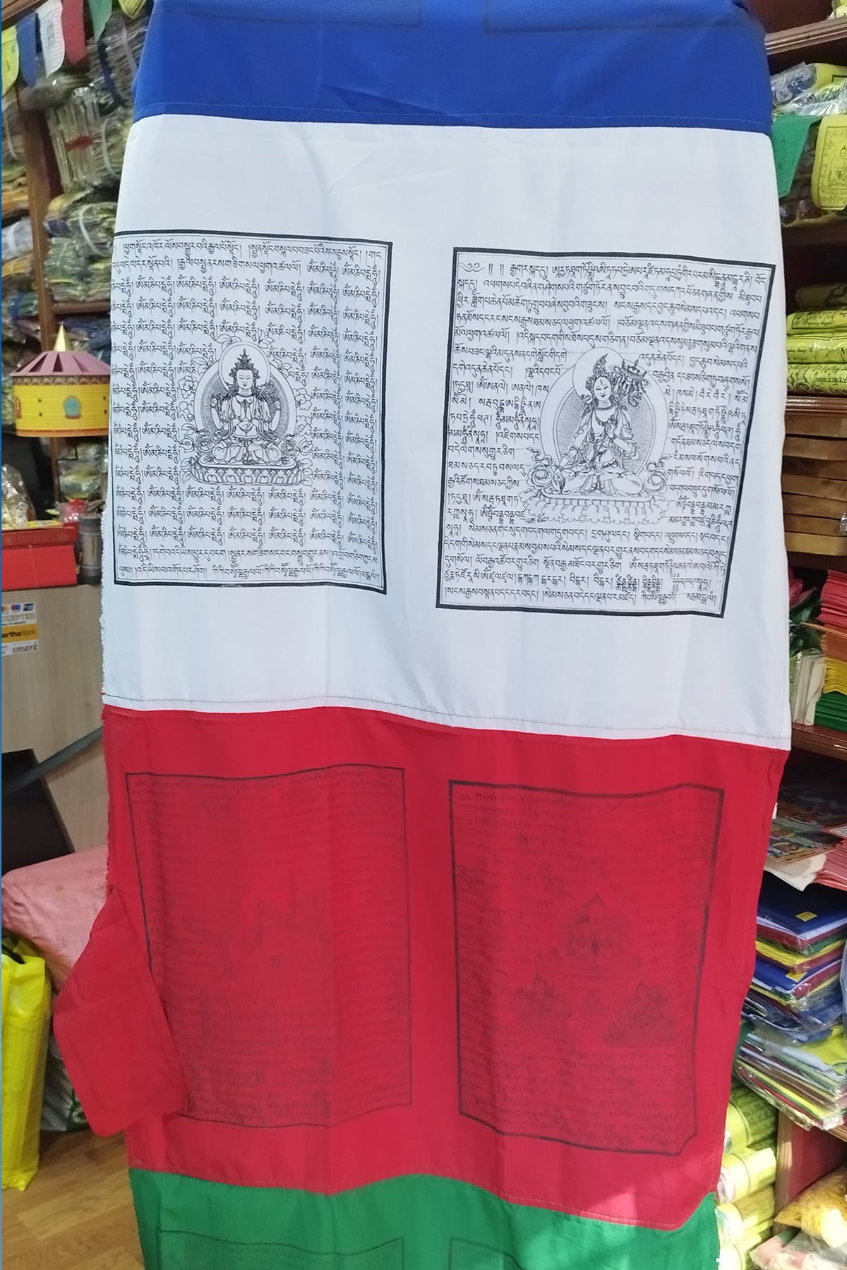 Vertical Prayer Flags - Multi colors and Tibetan Deities printed