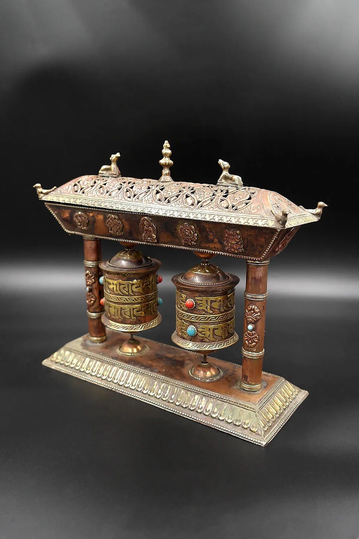 Tibetan Spinning Double Prayer wheel, Buddhist prayer wheel handmade in Nepal - Vajracrafts