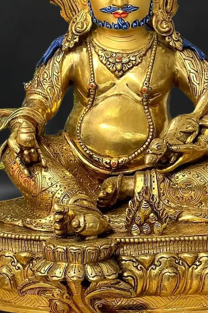 Zambala Statue from Patan, Gold plated Kubera statue, 13" - Vajracrafts