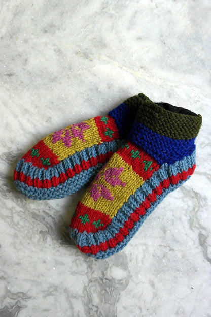 Multi colors Hand knitted woolen indoor socks - Vajracrafts
