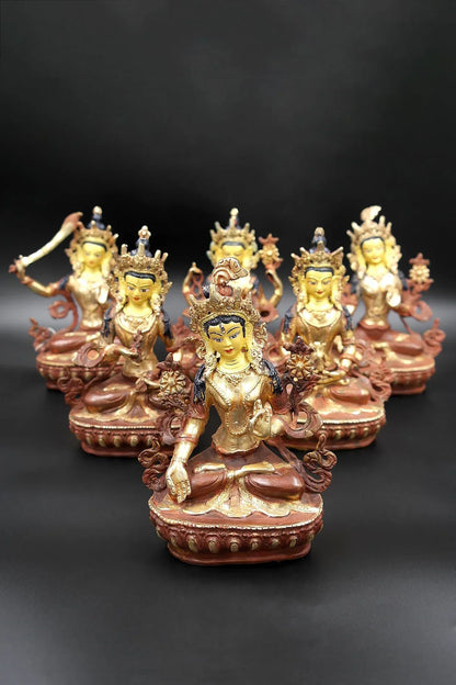 Green Tara, Manjushri, Chenrezig, Vajrasattva, Amitabha and White Tara, Set of 6 Sculptures - Vajracrafts