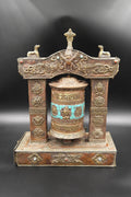 Turquoise inlaid eight auspicious symbol embossed Potala Design Prayer wheel - Vajracrafts