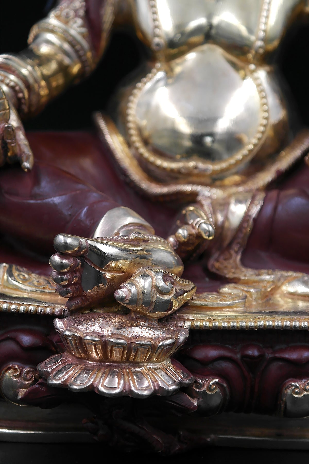 Partly Gold Plated Zambala Statue, Handmade Kuber Statue in Nepal 9"