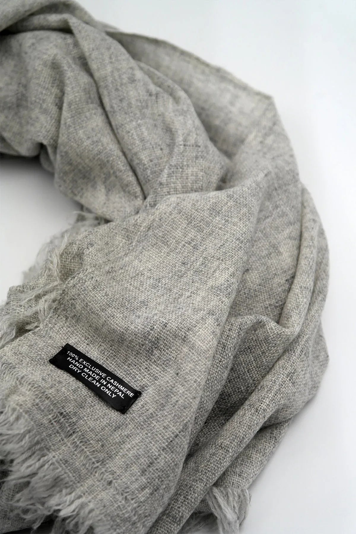 Cashmere Pashmina Shawl Handwoven Nepal wrap Knit Woven scarf Light grey - Vajracrafts