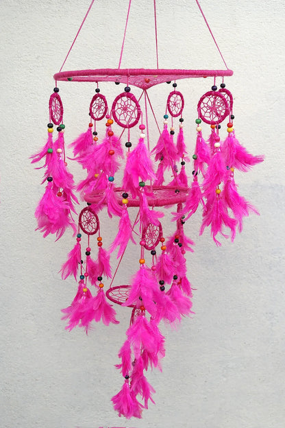 Pink Large Handmade Dream Catcher Feather Hanging - Vajracrafts