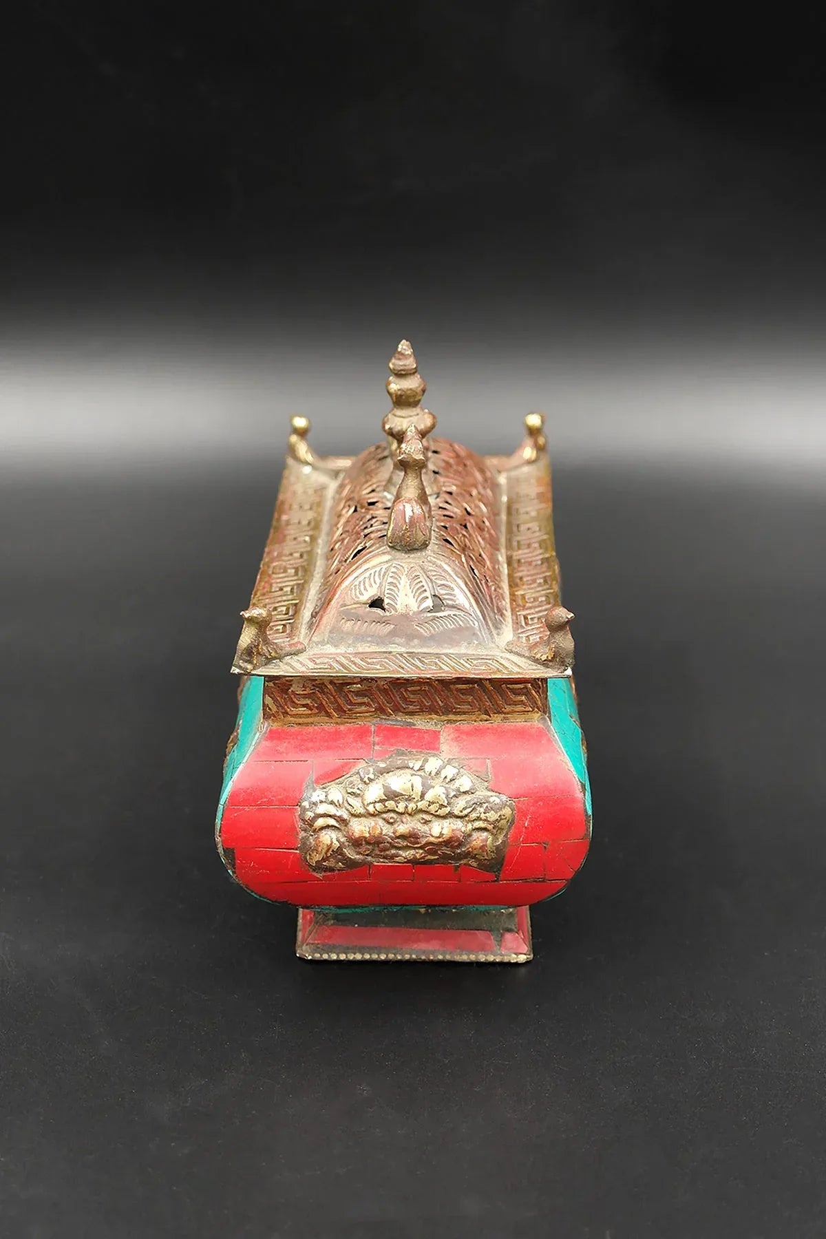 Temple Shaped Tibetan Buddhist Artistic Incense Burner with Round shape stone inlays - Vajracrafts