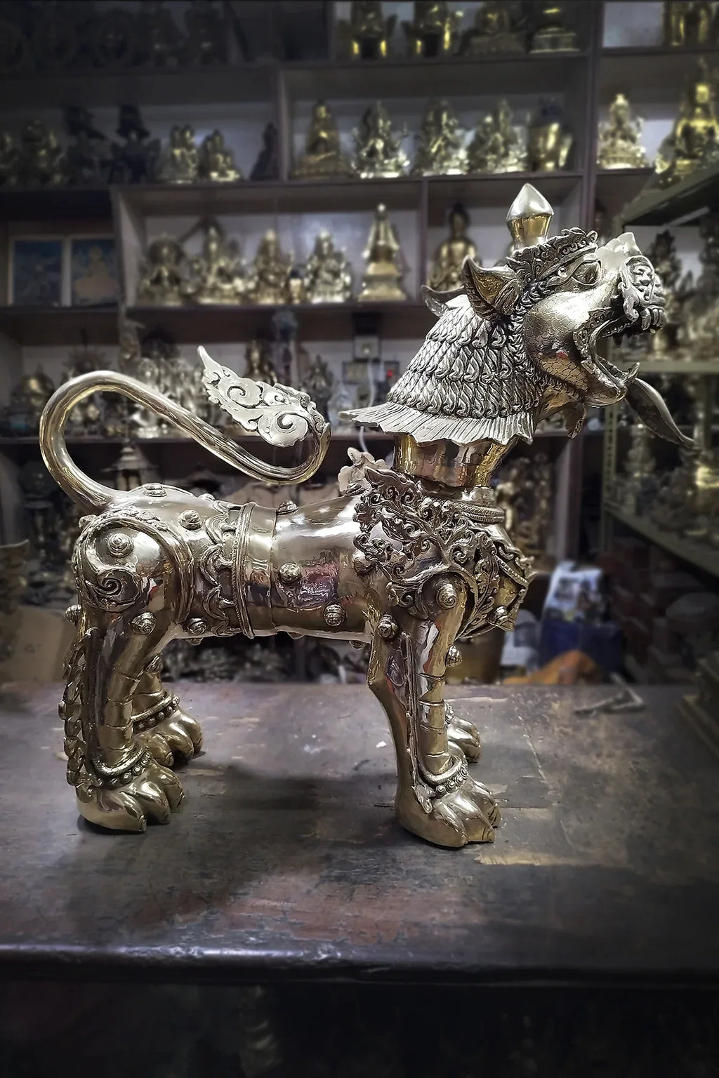 Brass Lion Statue Set, Big Lion Figurine - Vajracrafts