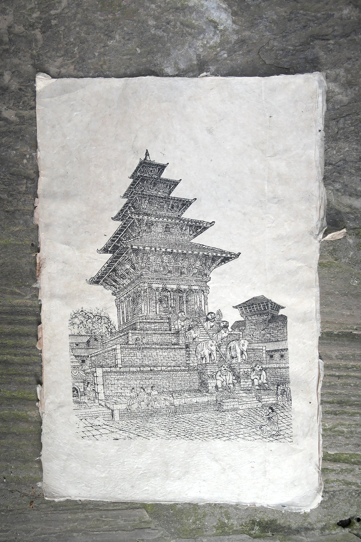 Poster of Nyatapole Temple Bhaktapur, Lokta Paper poster of five tiere | Vajracrafts