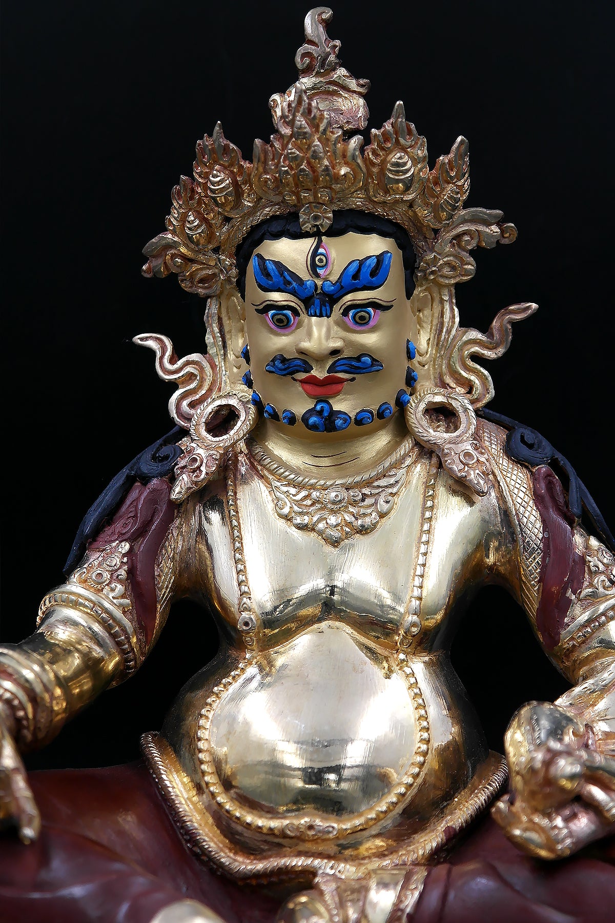 Partly Gold Plated Zambala Statue, Handmade Kuber Statue in Nepal 9"