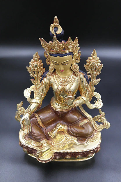 Green Tara statue with full Gold Plated from Nepal 13" - Vajracrafts