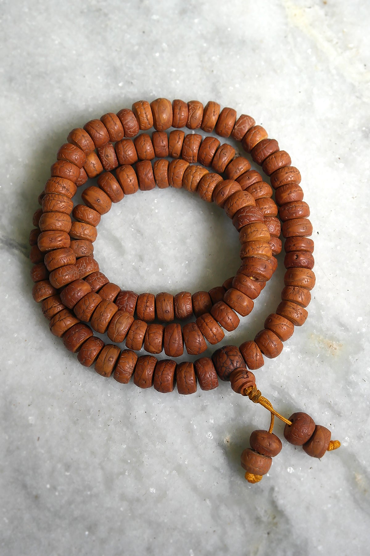 Phoenix Eye Flat Bodhi Seed Mala Necklace: 108 Prayer Beads Mala