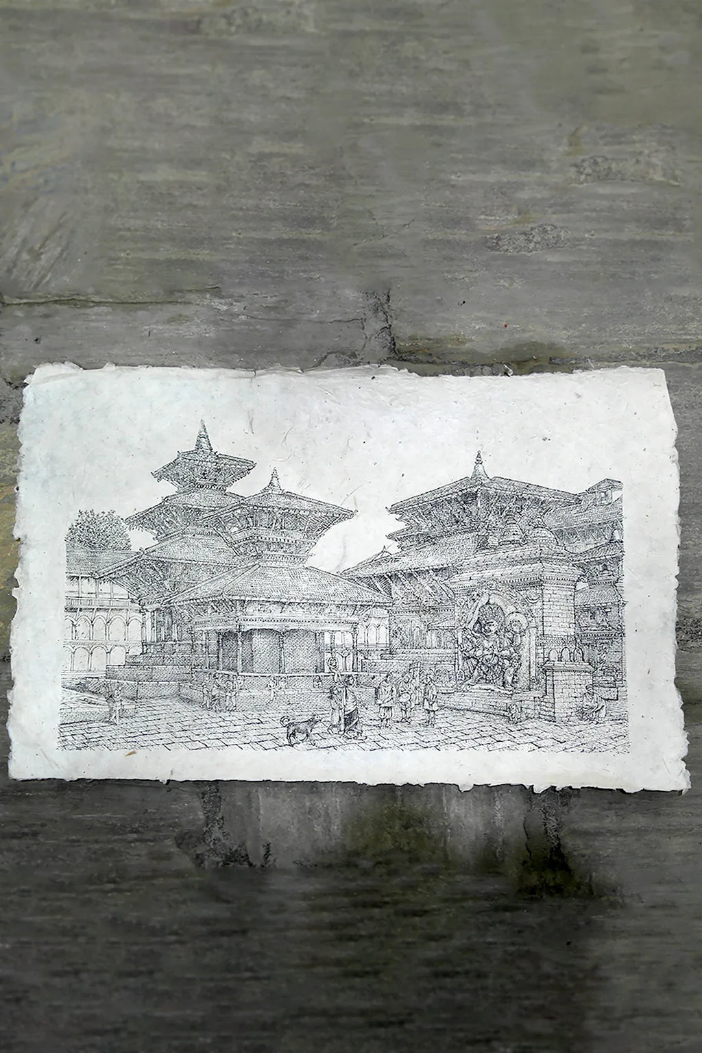 Handmade Lokta Paper Poster of Hanumandhoka Durbar, Kathmandu - Vajracrafts