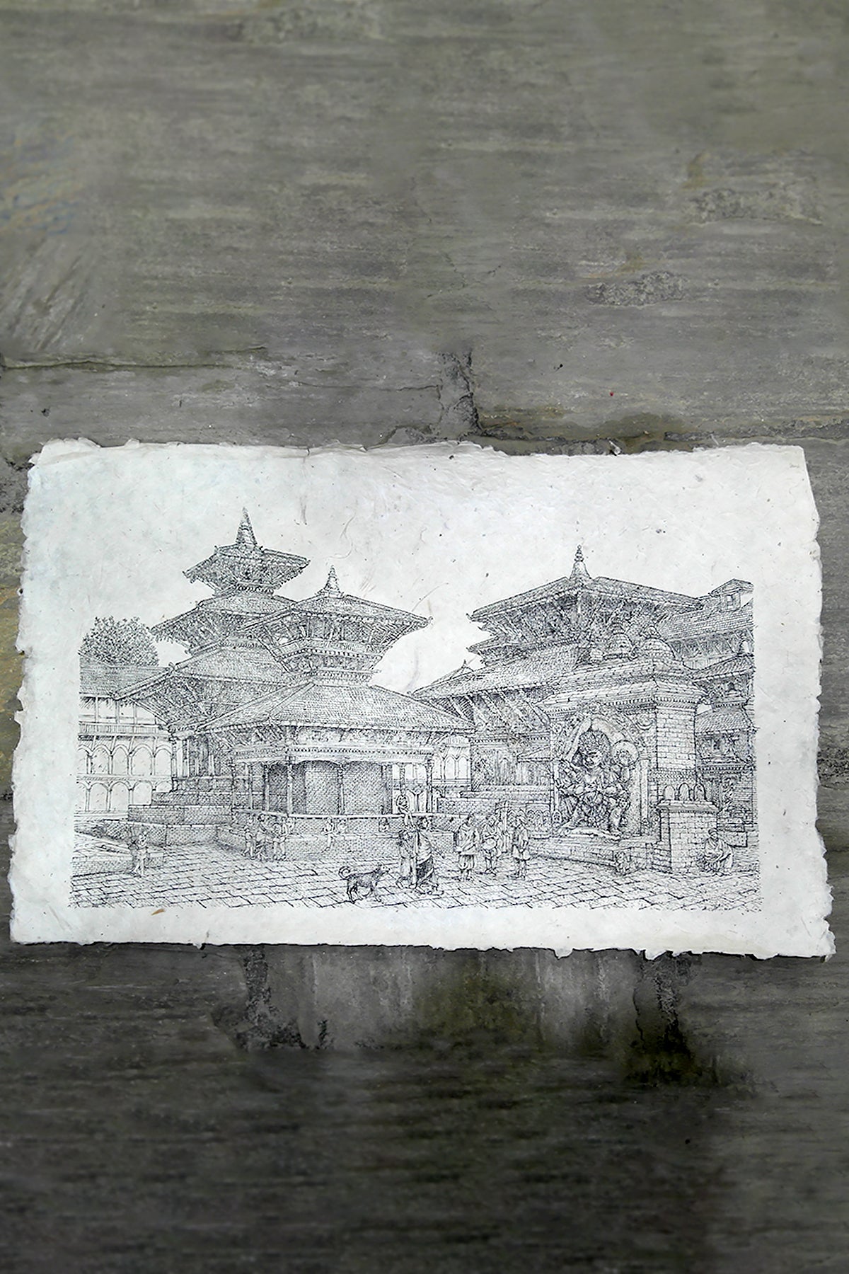 Handmade Lokta Paper Poster of Hanumandhoka Durbar, Kathmandu | Vajracrafts