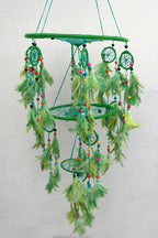 Green Large Handmade Dream Catcher in 3 Tier, home décor - Vajracrafts