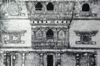 Handmade Lokta Paper Poster of Courtyard Elevation of Kuthu Math, Bhaktapur - Vajracrafts
