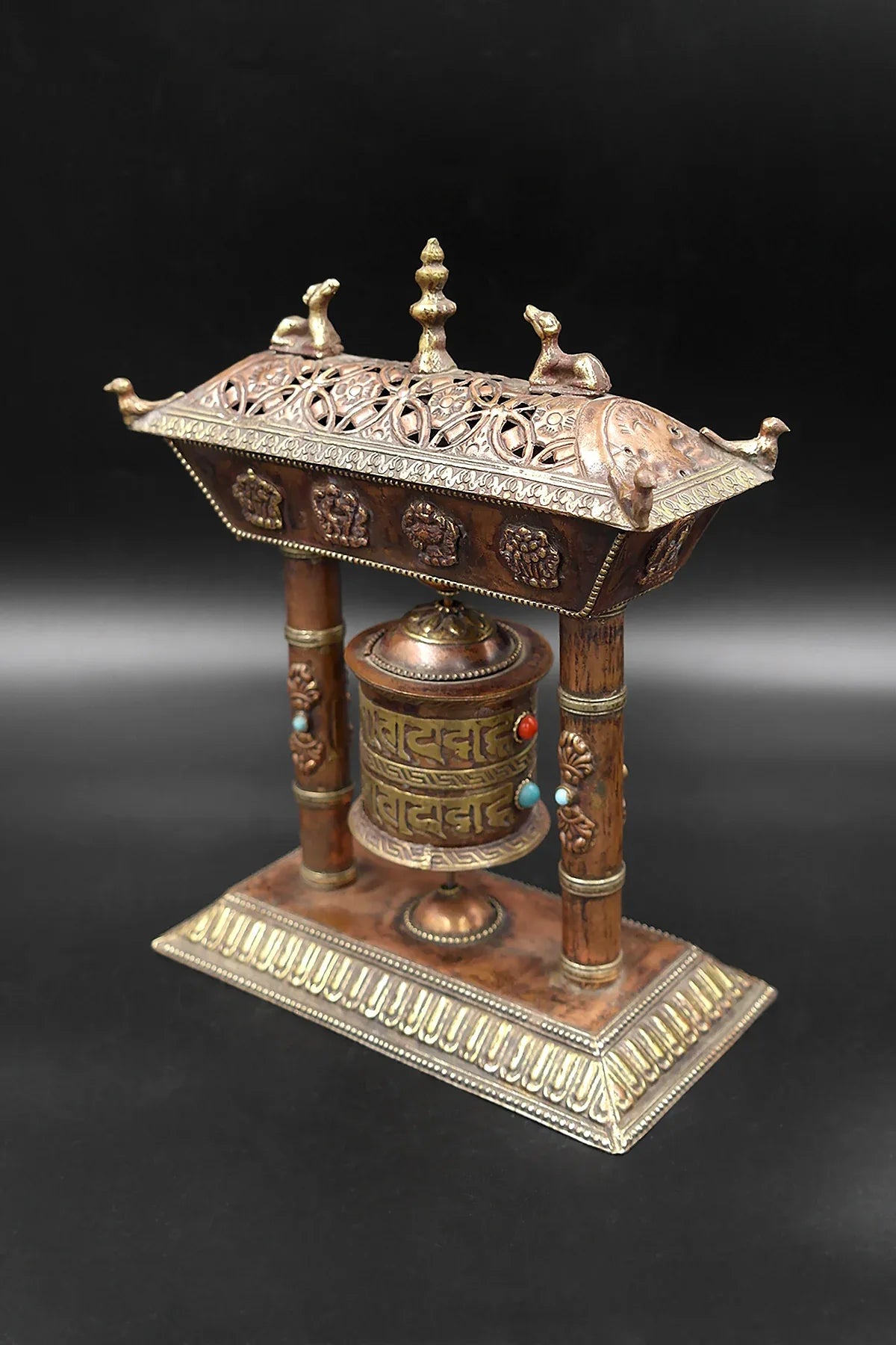 Potala Gate Design Prayer wheel with Incense Burner at top - Vajracrafts