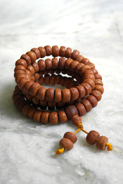 Phoenix Eye Flat Bodhi Seed Mala Necklace: 108 Prayer Beads Mala