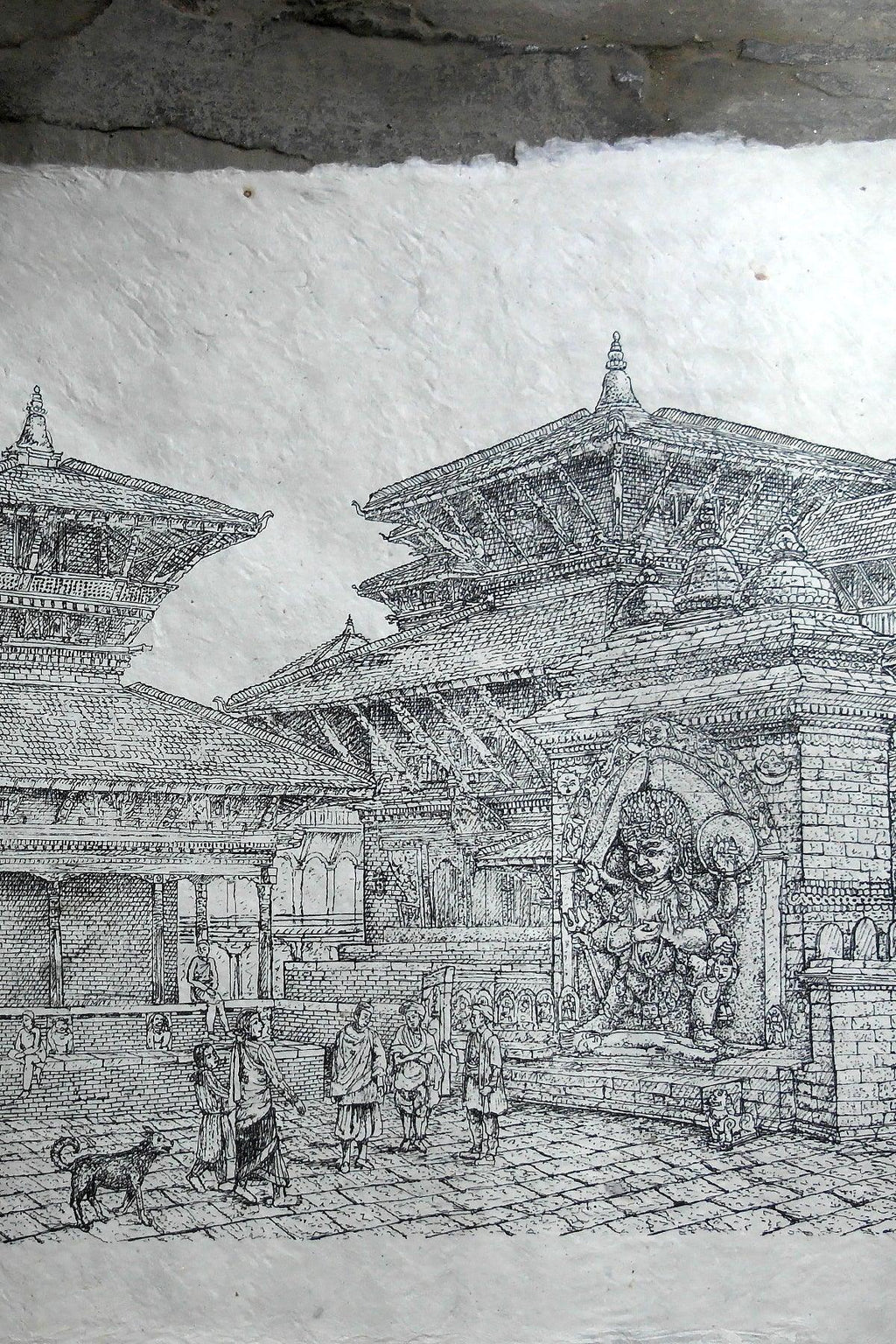 Handmade Lokta Paper Poster of Hanumandhoka Durbar, Kathmandu - Vajracrafts