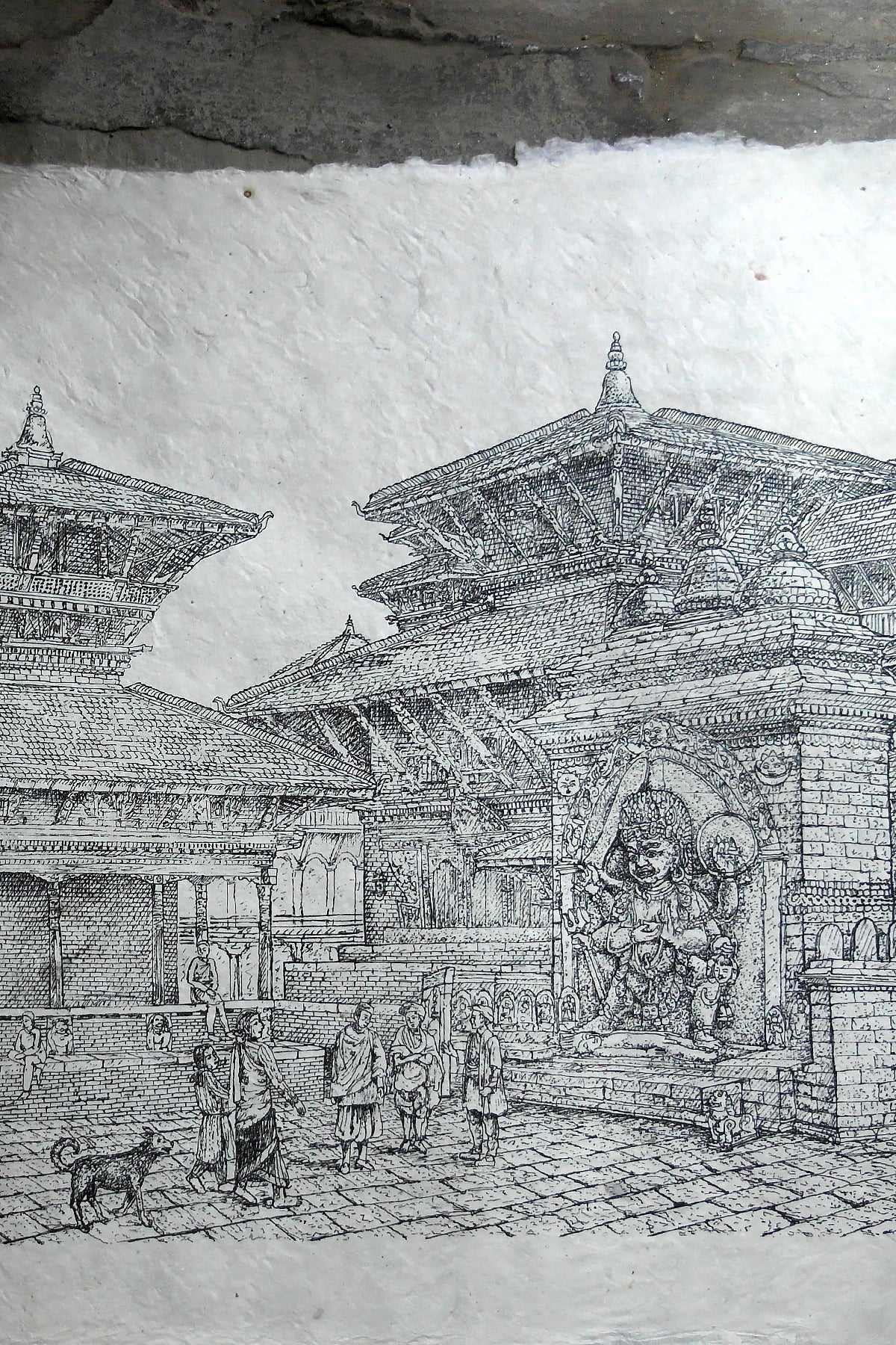 Handmade Lokta Paper Poster of Hanumandhoka Durbar, Kathmandu | Vajracrafts