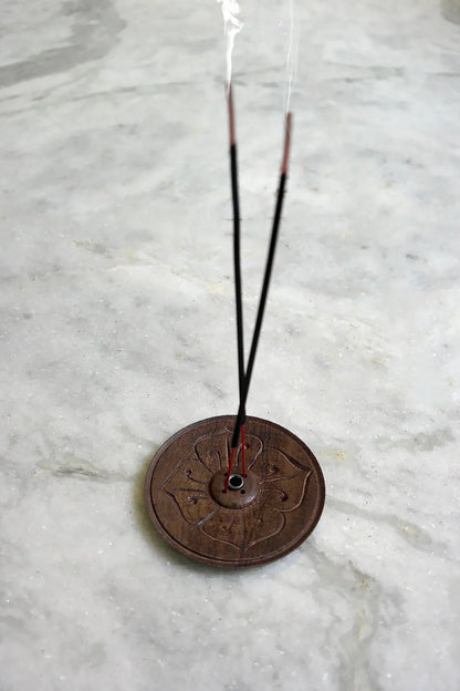 Flower Design Wooden Tibetan Incense Burner, Hand Carved Incense Holder - Vajracrafts